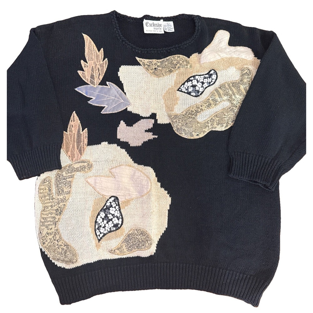 Vintage Exclusive Imports Sweater Women's Size Large Leaf Appliqué  Artsy Fall
